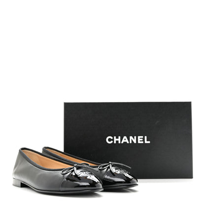 Chanel Lambskin Patent Cap Toe Ballerina Flats 39.5 Black 10 of 10