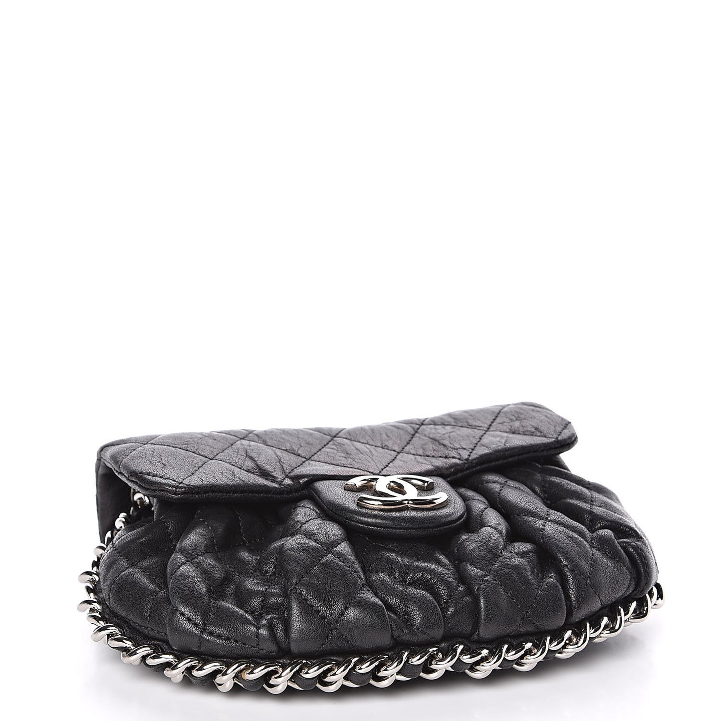 Washed Lambskin Quilted Mini Chain Around Flap Black