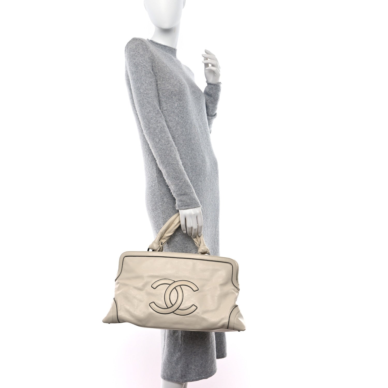 Chanel Lambskin East West Soho Shopper White 2 of 9