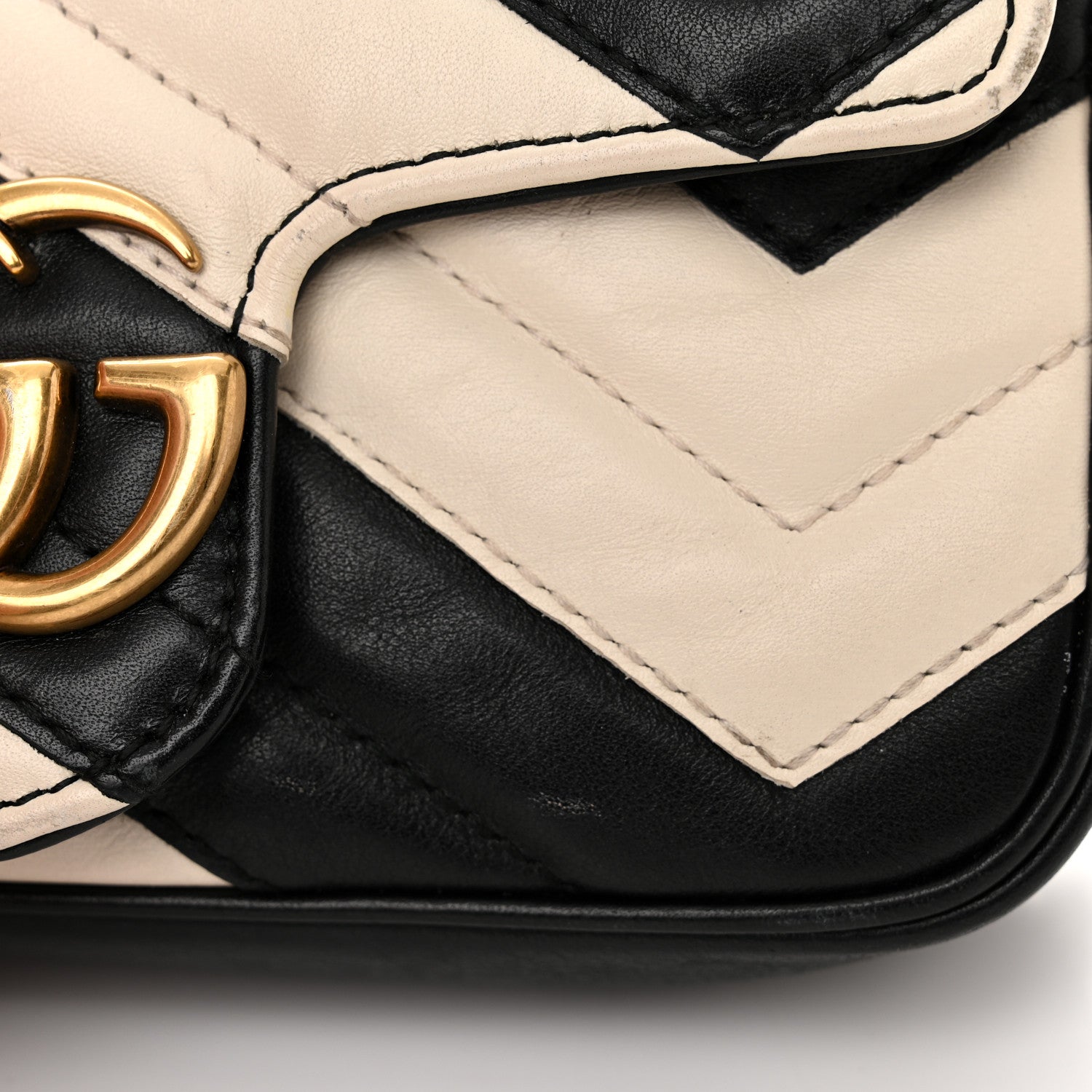 Gucci Calfskin Matelasse Super Mini GG Marmont Shoulder Bag Black White 15 of 16