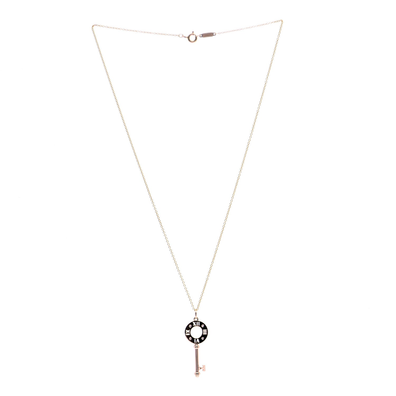 Tiffany 18K Rose Gold Diamond Atlas Pierced Key Pendant Necklace 3 of 7