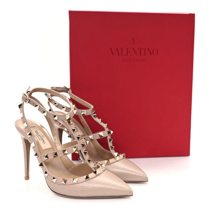 Valentino Garavani Pebbled Calfskin Rockstud Ankle Strap 100mm Pumps 37 Poudre 10 of 10