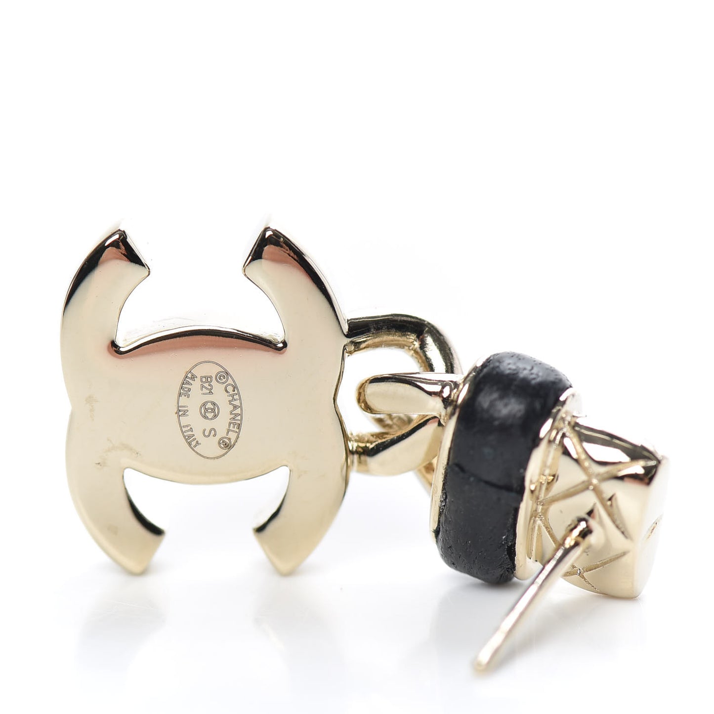 Lambskin CC Turnlock Drop Earrings Gold Black