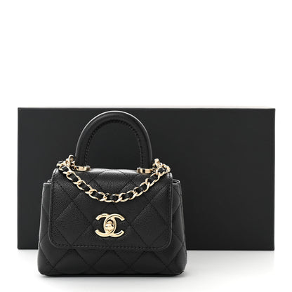 Chanel Caviar Quilted Nano Coco Handle Clutch With Chain Black 11 of 11
