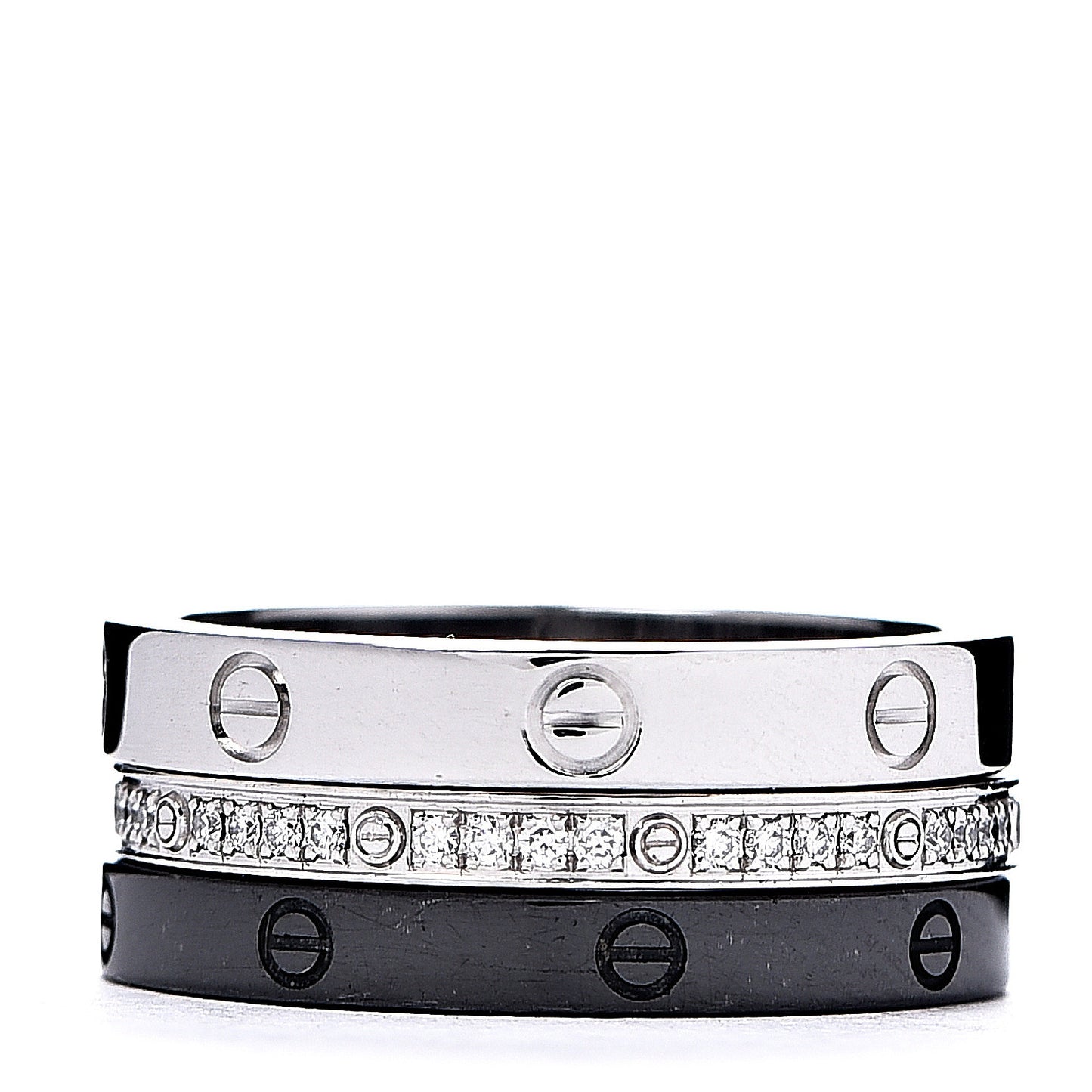 18K White Gold Diamond Ceramic LOVE Ring Set 51 5.75