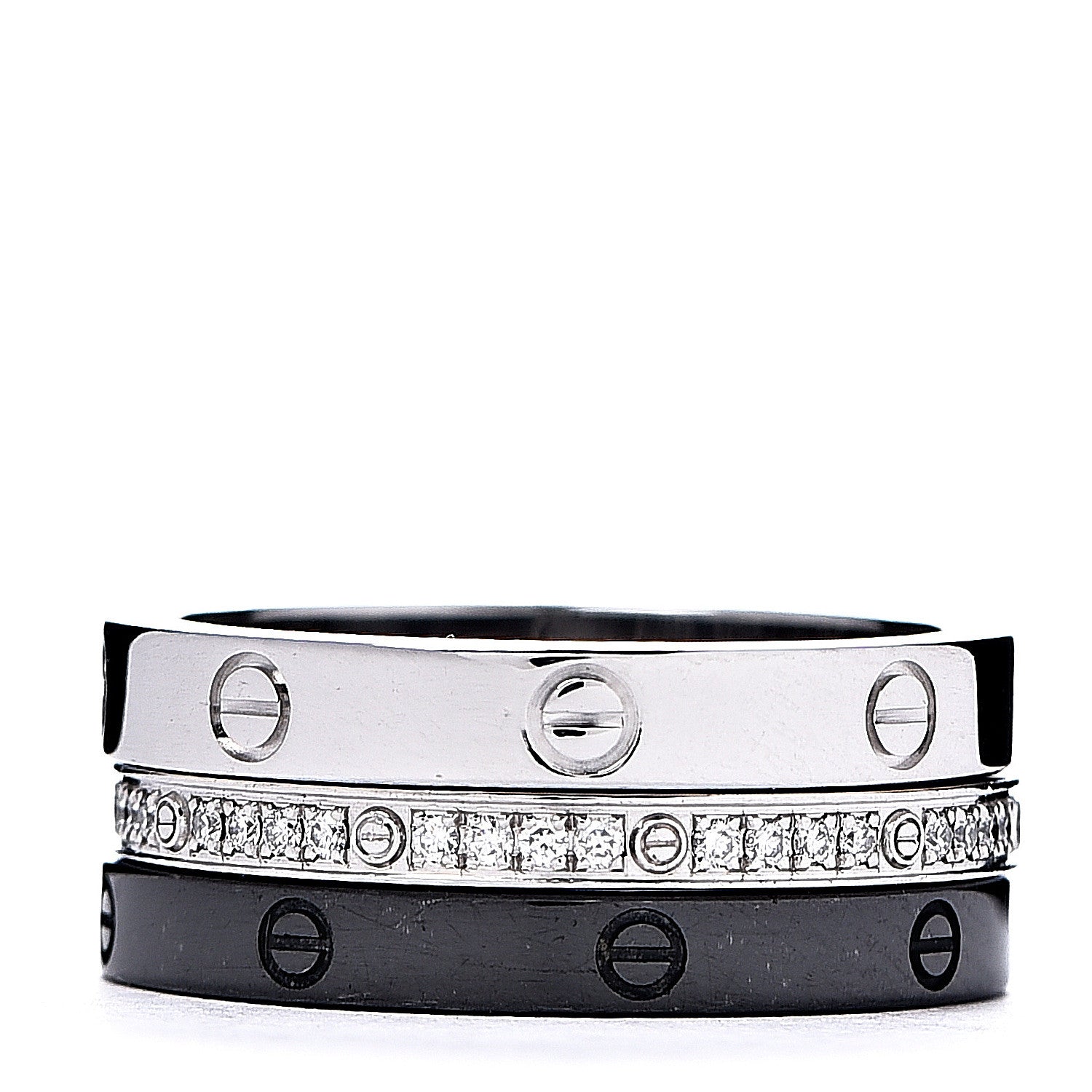 Cartier 18K White Gold Diamond Ceramic LOVE Ring Set 51 5.75 3 of 7