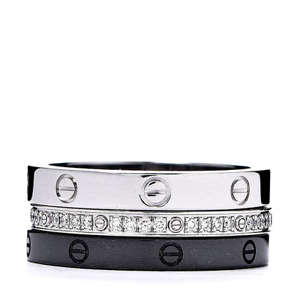 Cartier 18K White Gold Diamond Ceramic LOVE Ring Set 51 5.75 3 of 7