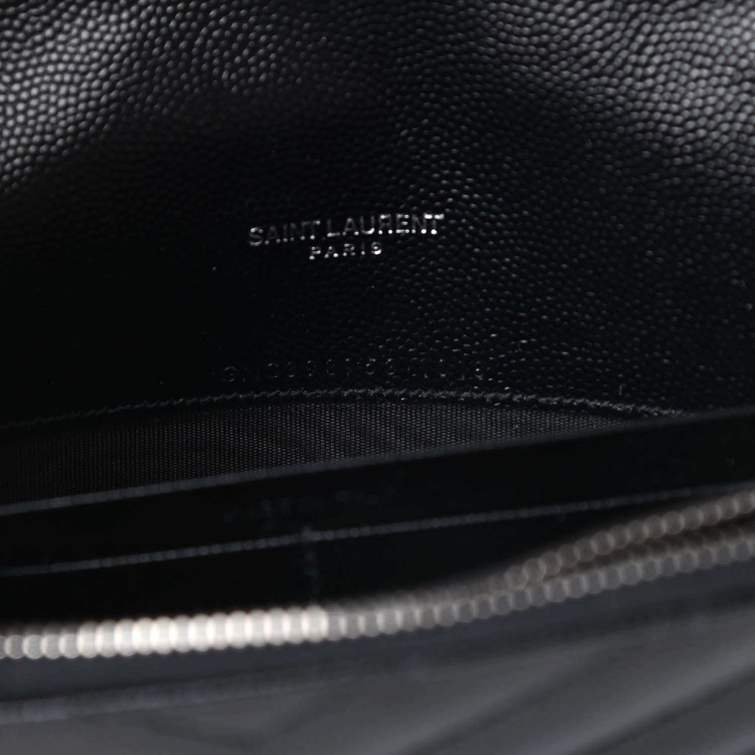 Saint Laurent Grain De Poudre Matelasse Chevron Monogram Envelope Chain Wallet Pearl White Black 7 of 11