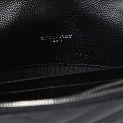Saint Laurent Grain De Poudre Matelasse Chevron Monogram Envelope Chain Wallet Pearl White Black 7 of 11