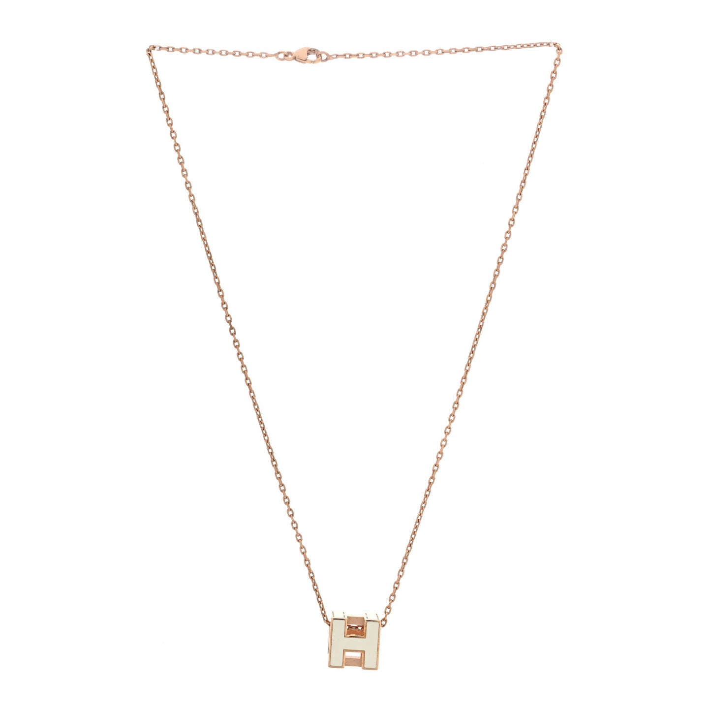 Rose Gold Lacquered Cage d'H Pendant Necklace White
