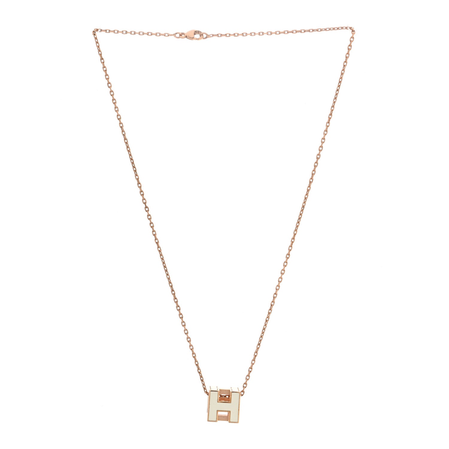 Hermes Rose Gold Lacquered Cage d'H Pendant Necklace White 3 of 6