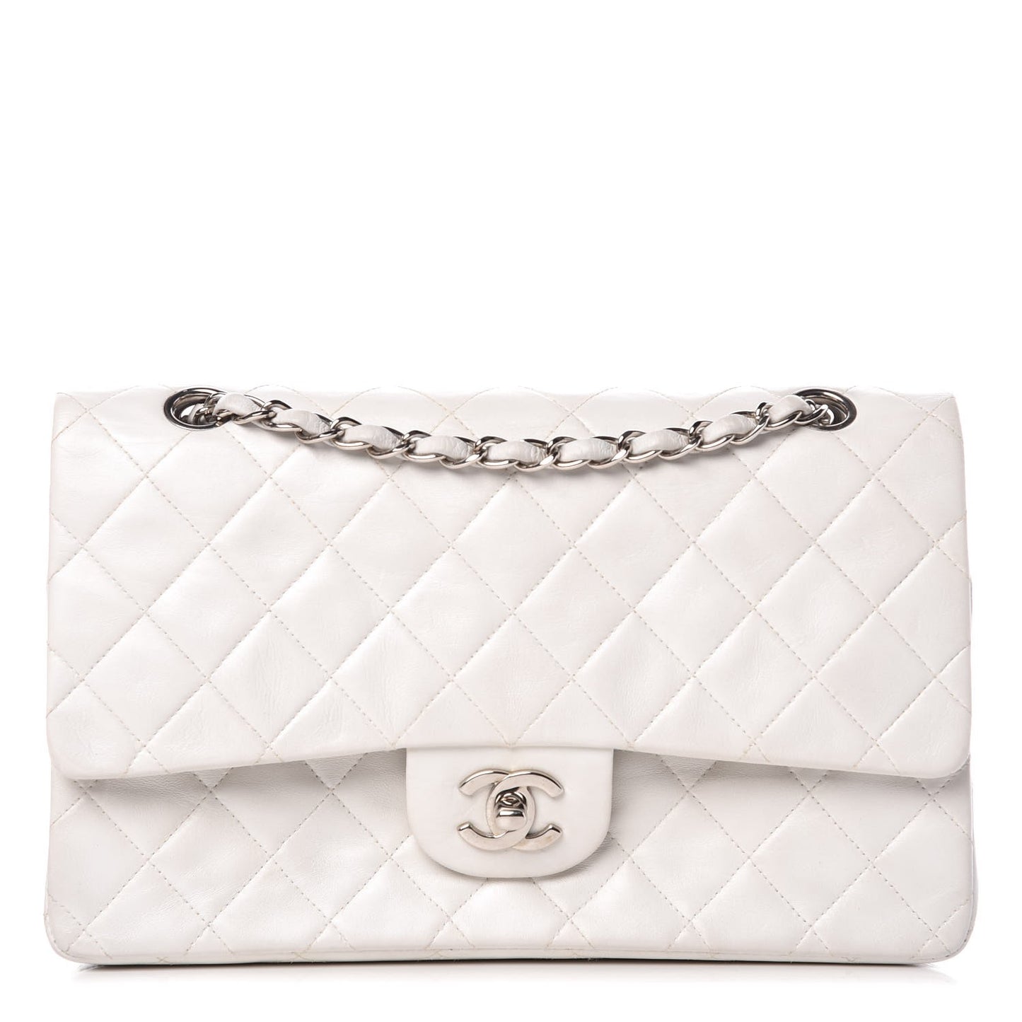 Lambskin Quilted Medium Double Flap White
