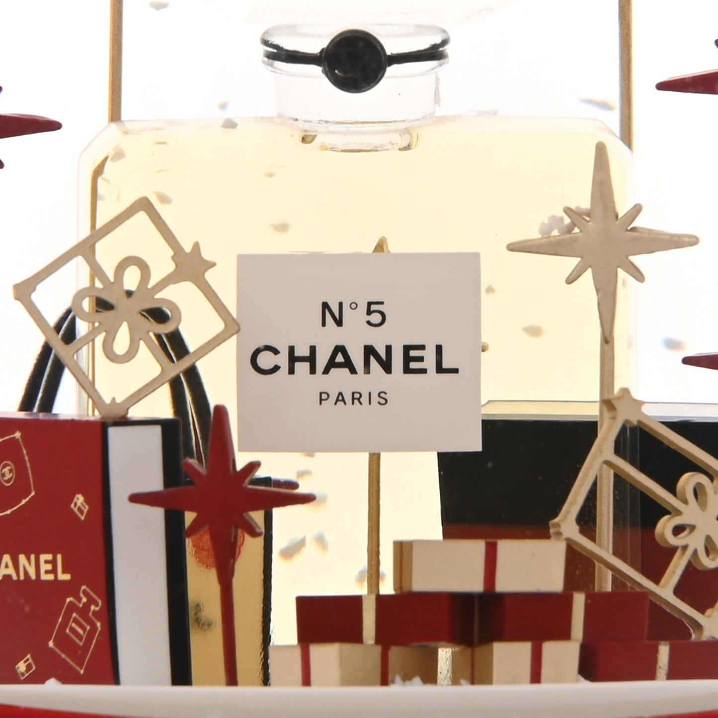 Glass N°5 Perfume Bottle Snow Globe Red