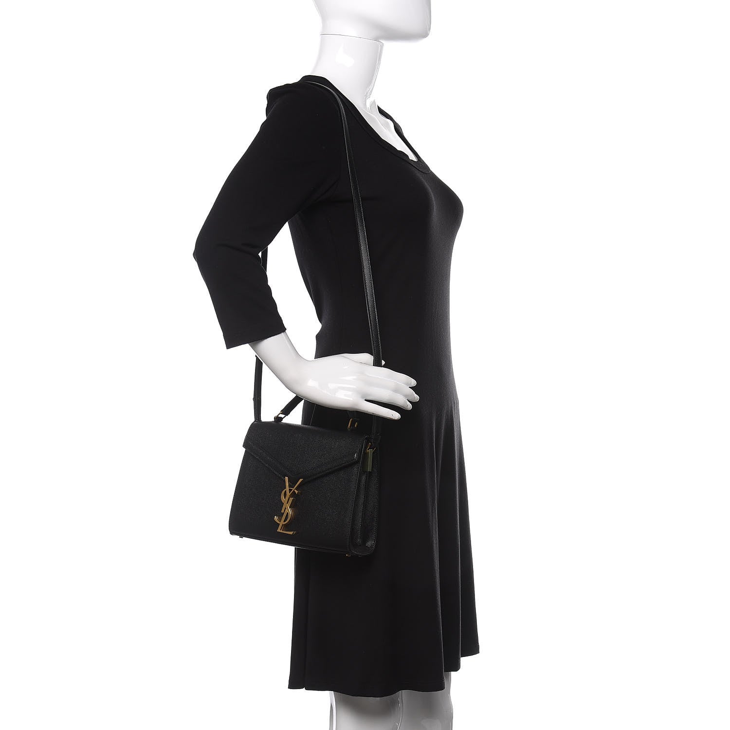 Saint Laurent Grain de Poudre Mini Classic Monogram Cassandra Top Handle Black Rouge Legion 2 of 9
