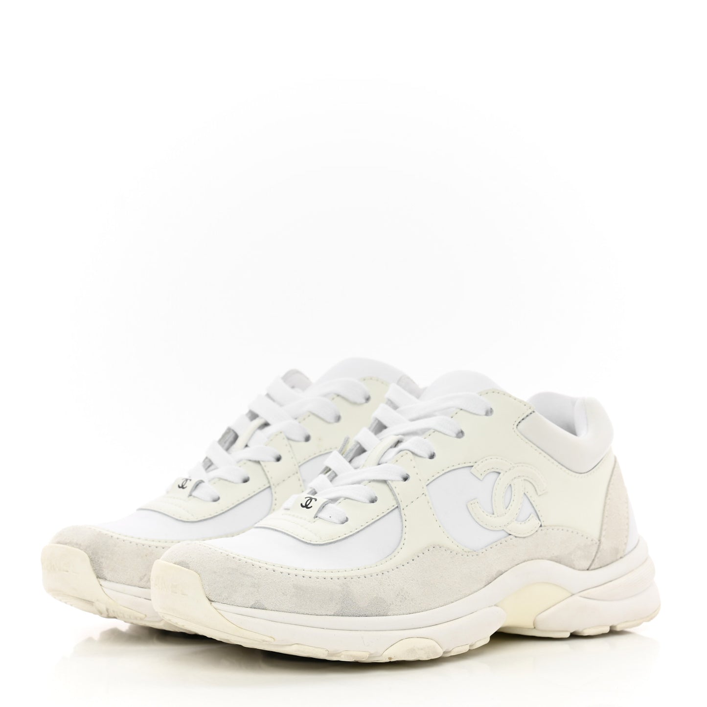 Suede Calfskin Fabric CC Sneakers 35.5 White