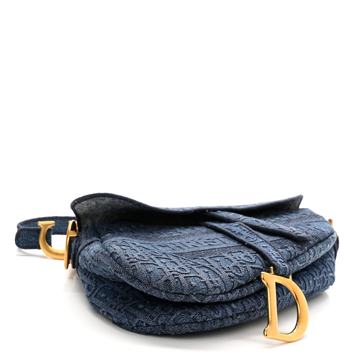 Christian Dior Oblique Embroidered Saddle Bag Denim Blue 4 of 10