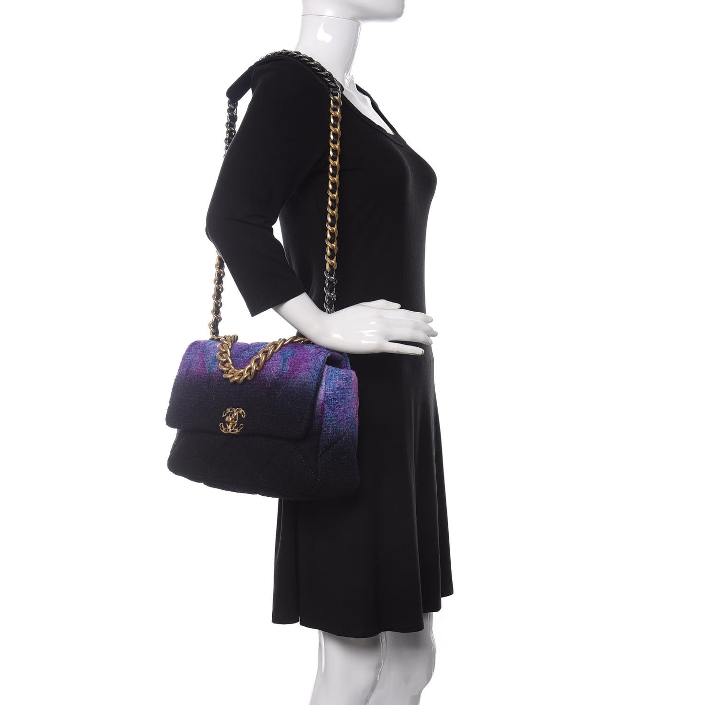 Wool Tweed Quilted Large Chanel 19 Flap Purple Black Blue