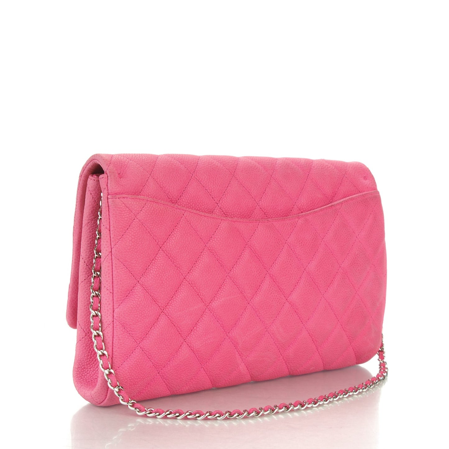 Iridescent Caviar Clutch with Chain Flap Pink