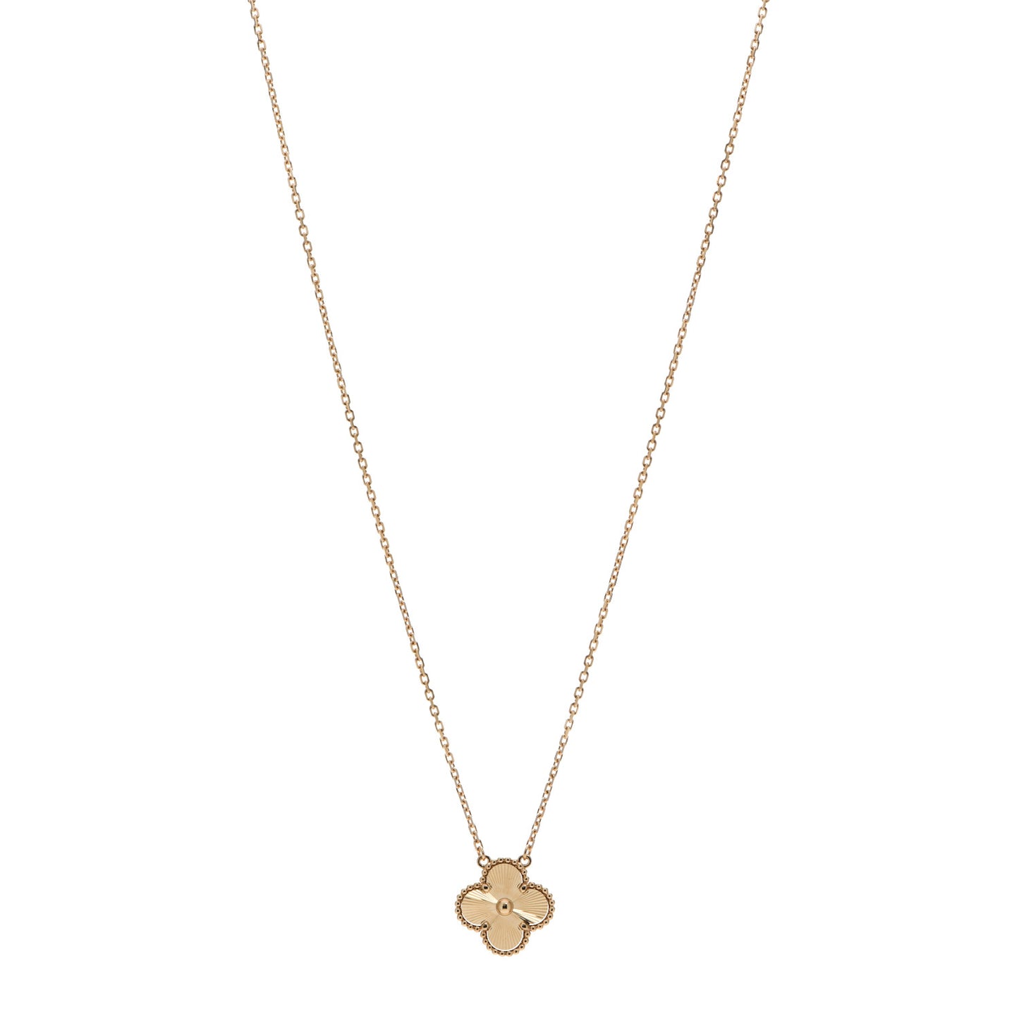 18K Yellow Gold Guilloche Vintage Alhambra Pendant Necklace