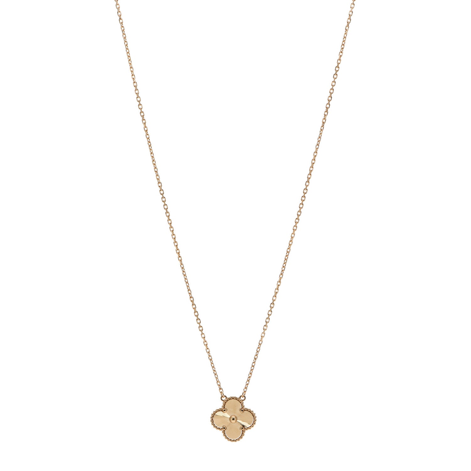 Van Cleef & Arpels 18K Yellow Gold Guilloche Vintage Alhambra Pendant Necklace 1 of 6