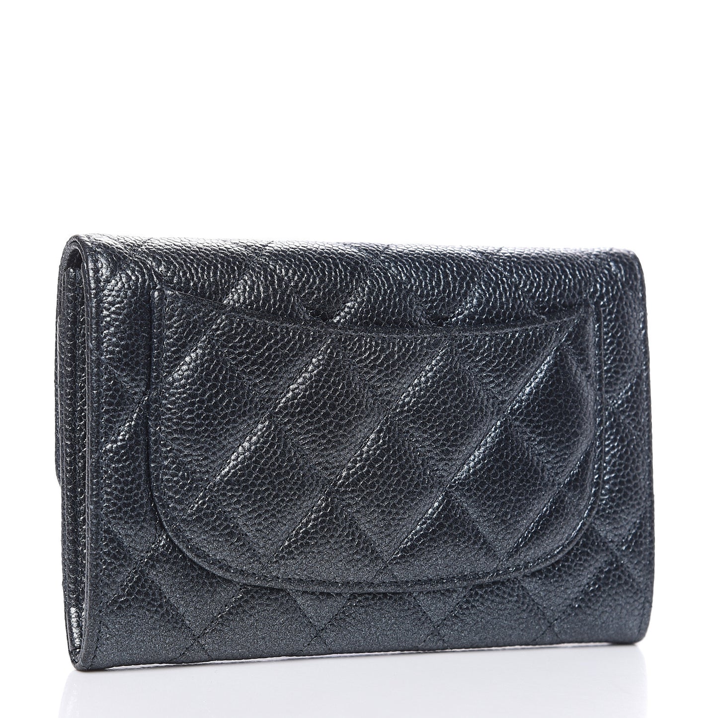 Metallic Caviar Quilted Small Flap Wallet Charcoal