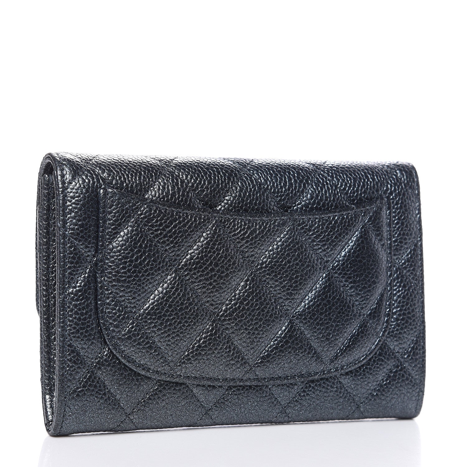 Chanel Metallic Caviar Quilted Small Flap Wallet Charcoal 3 of 11