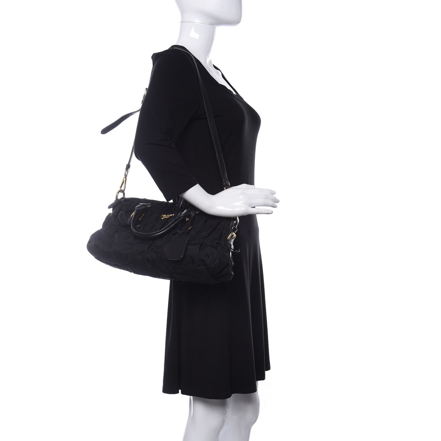 Tessuto Nylon Gaufre Shopping Satchel Black