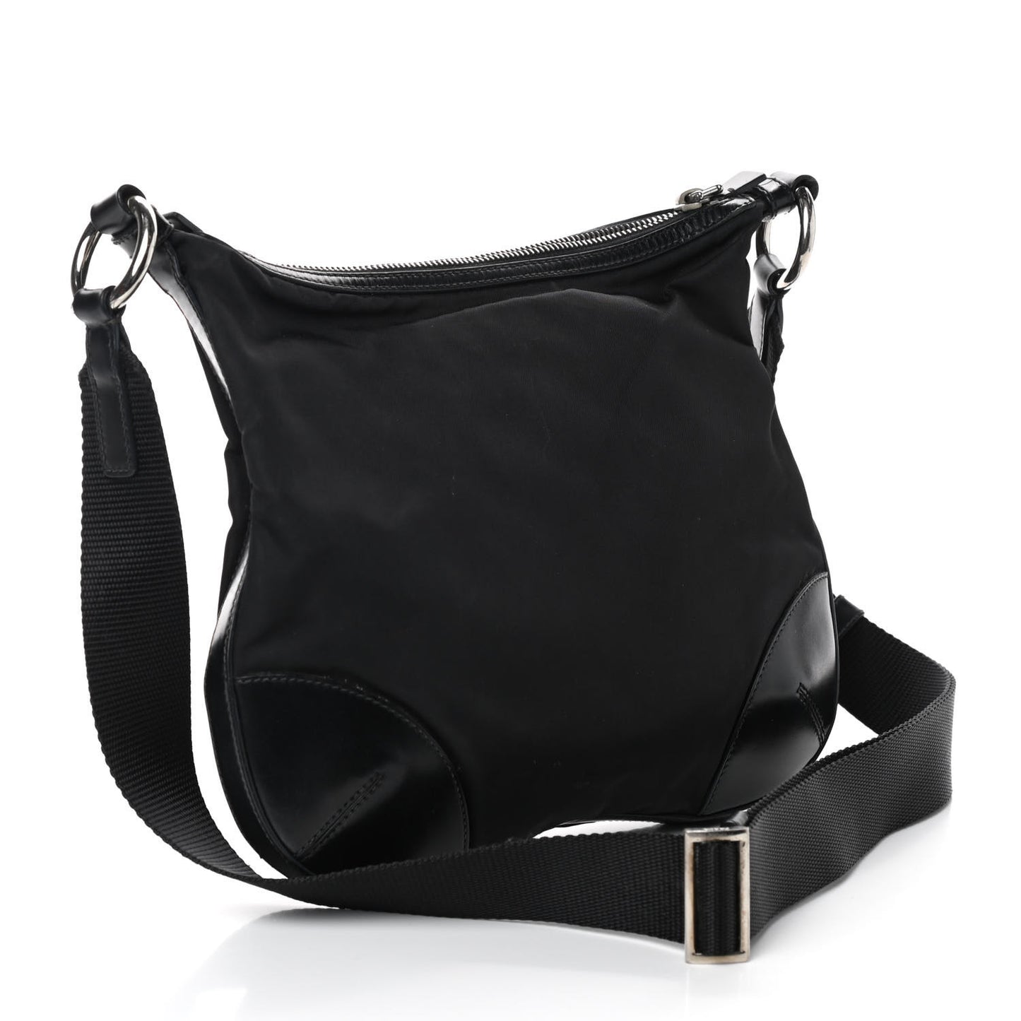 Tessuto Nylon Calfskin Flat Messenger Bag Black