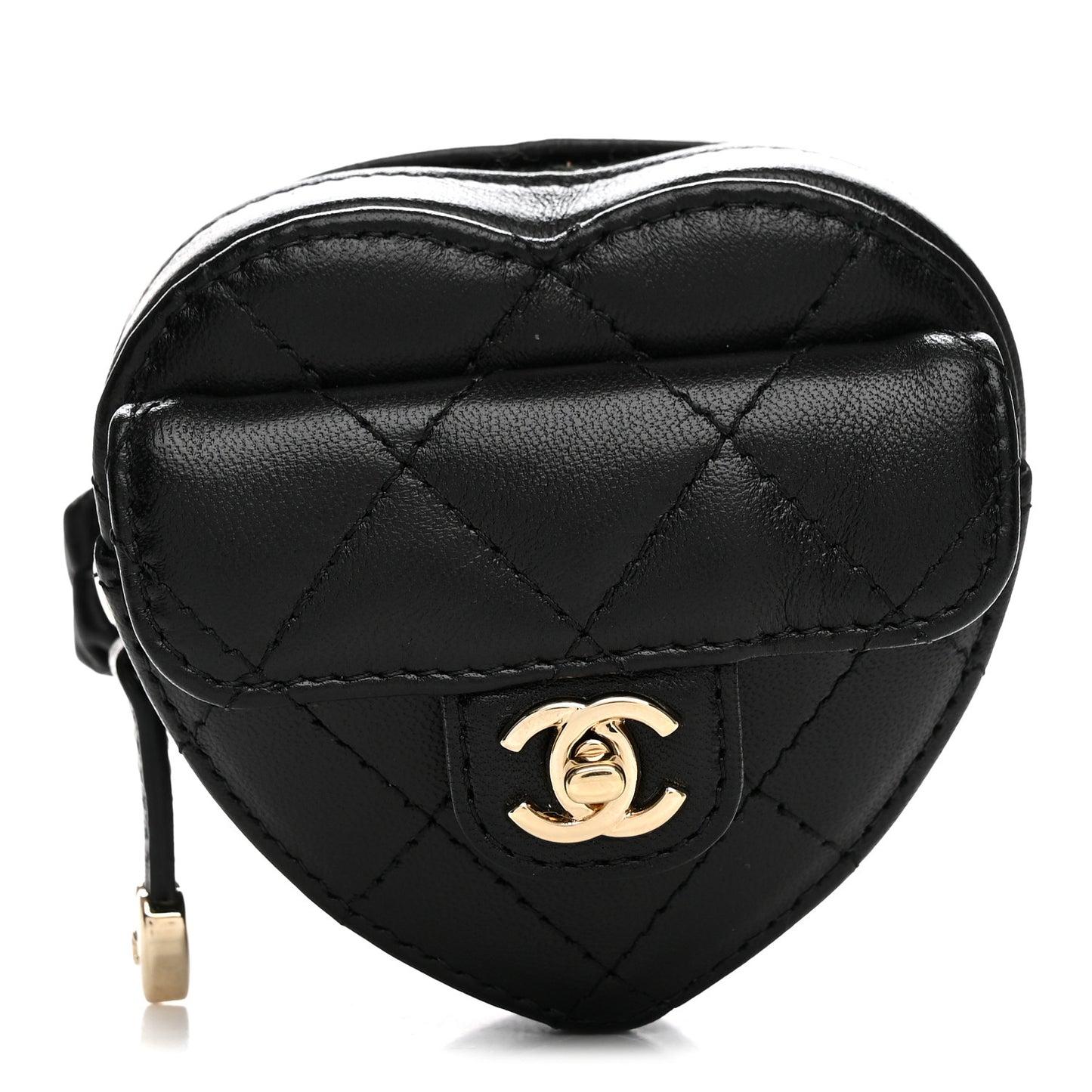 Lambskin Quilted CC In Love Heart Zipped Arm Coin Purse Black