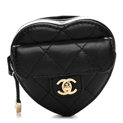 Chanel Lambskin Quilted CC In Love Heart Zipped Arm Coin Purse Black 1 of 8