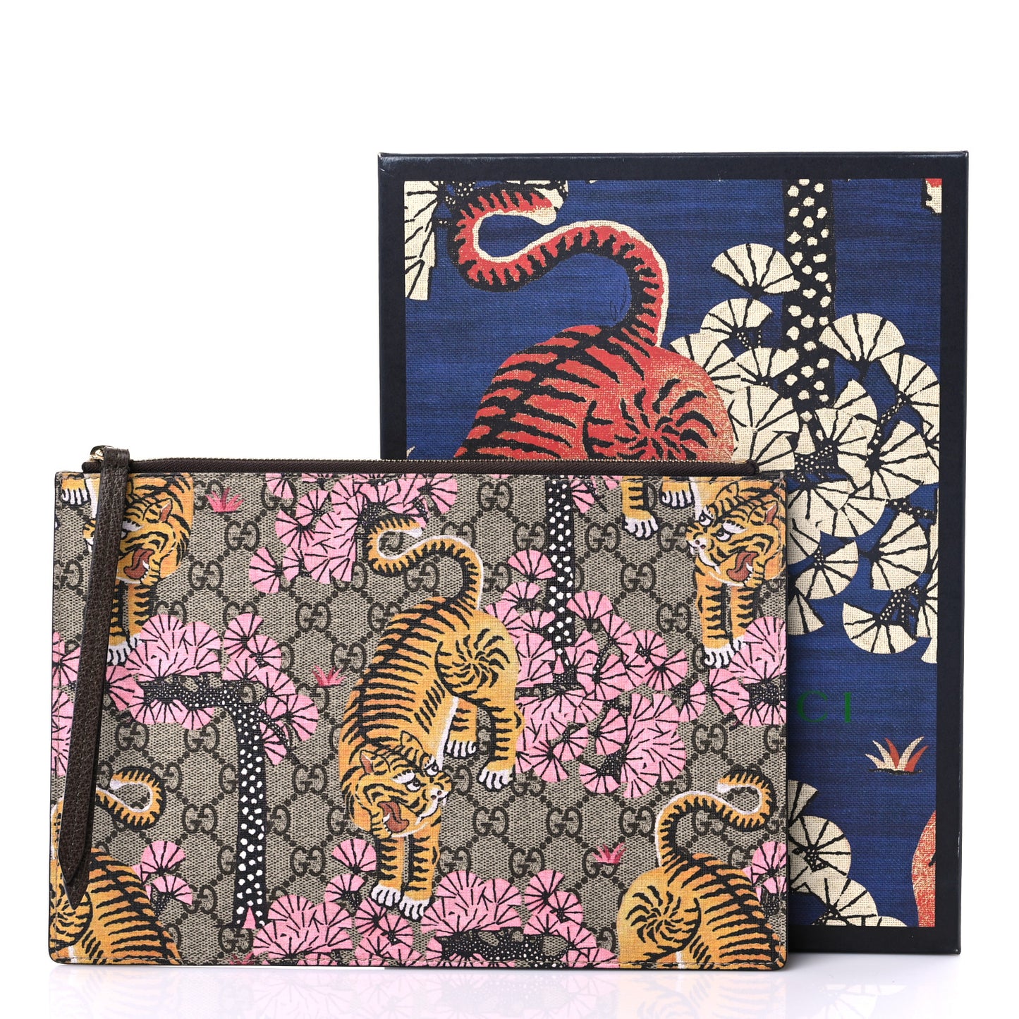 GG Supreme Monogram Bengal Zip Pouch Beige New Acero Crop Pink