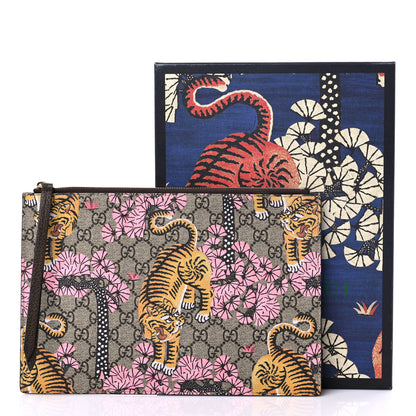 Gucci GG Supreme Monogram Bengal Zip Pouch Beige New Acero Crop Pink 8 of 8