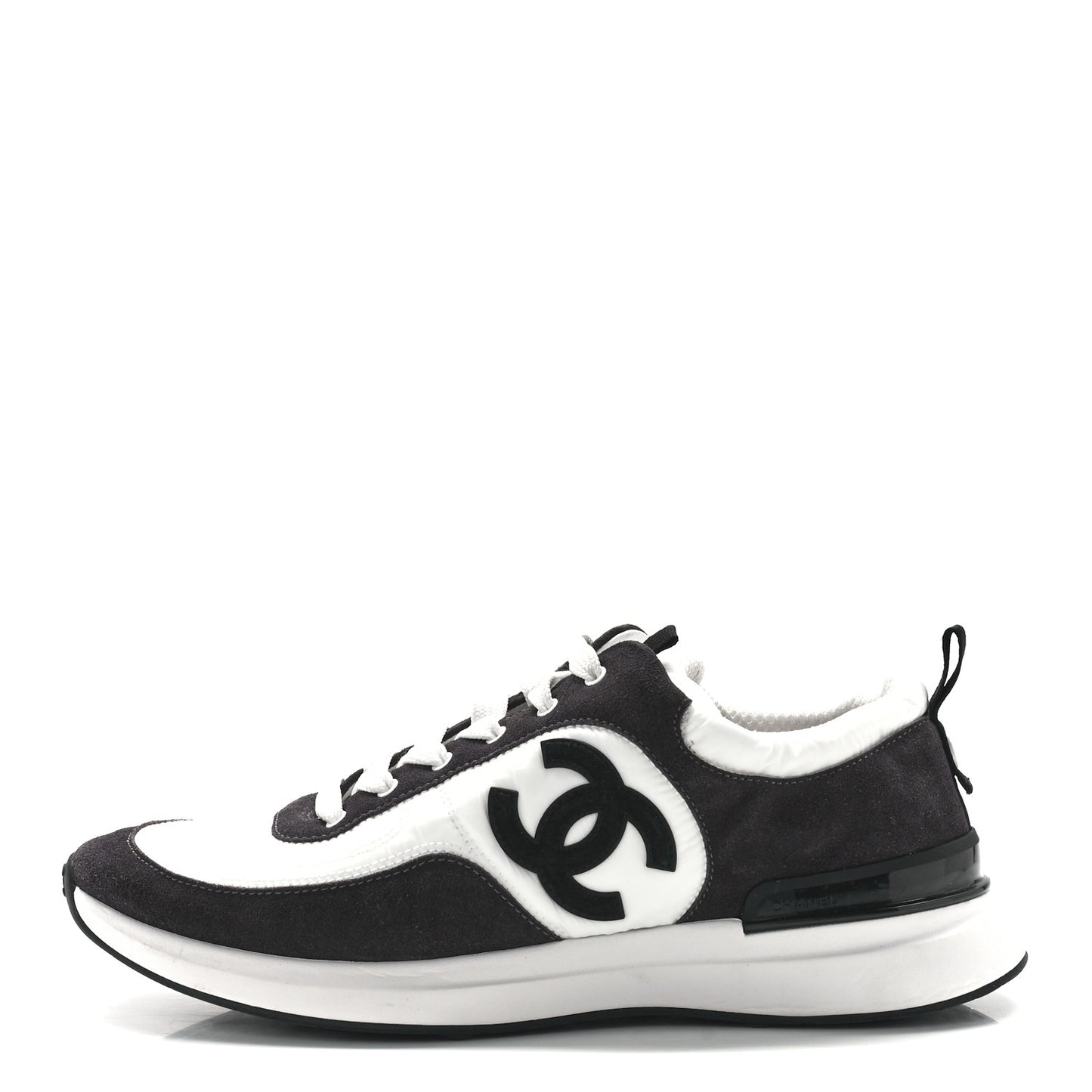 Nylon Suede Calfskin CC Sneakers 41 White Dark Grey