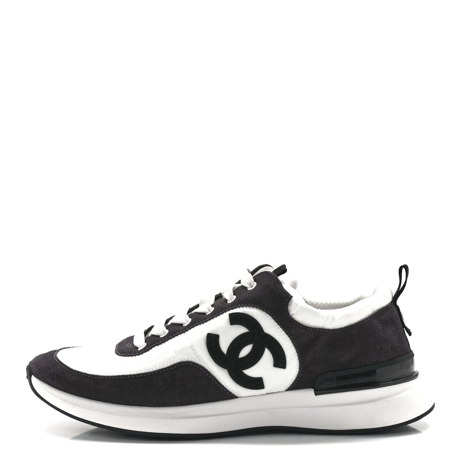 Chanel Nylon Suede Calfskin CC Sneakers 41 White Dark Grey 1 of 8