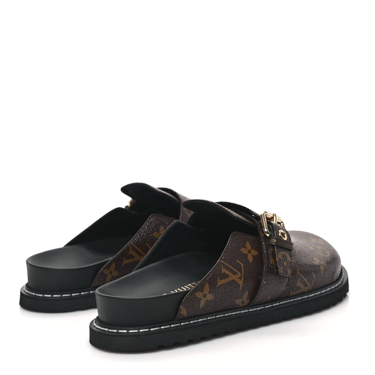 Patent Monogram Womens Cosy Flat Comfort Clog Mules 39 Brown