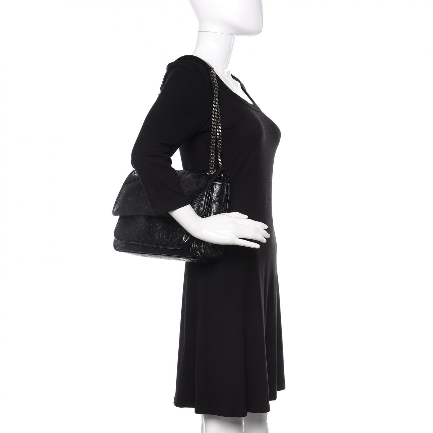 Crinkled Calfskin Matelasse Monogram Medium Niki Chain Satchel Black