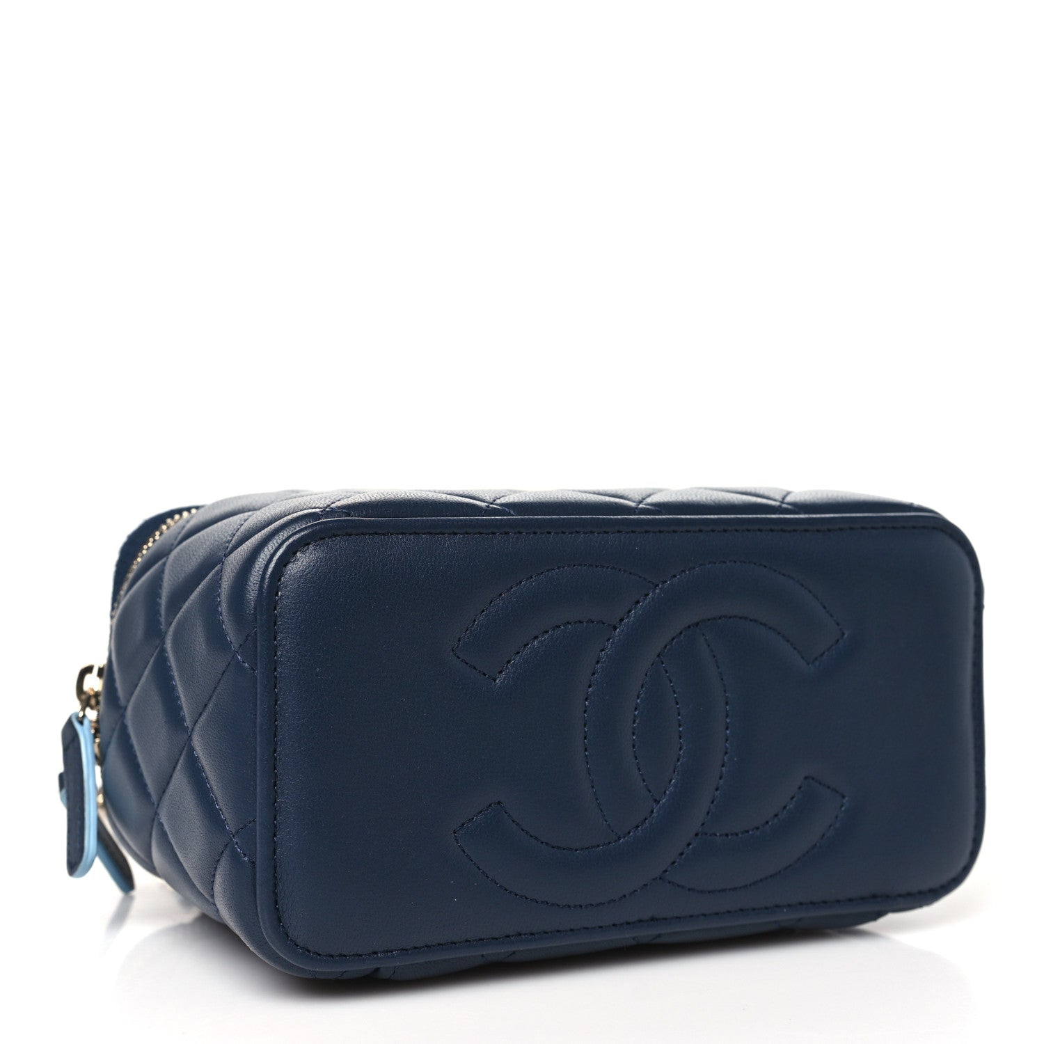Chanel Lambskin Quilted Small Top Handle Vanity Case With Chain Dark Blue Light Blue 4 of 12