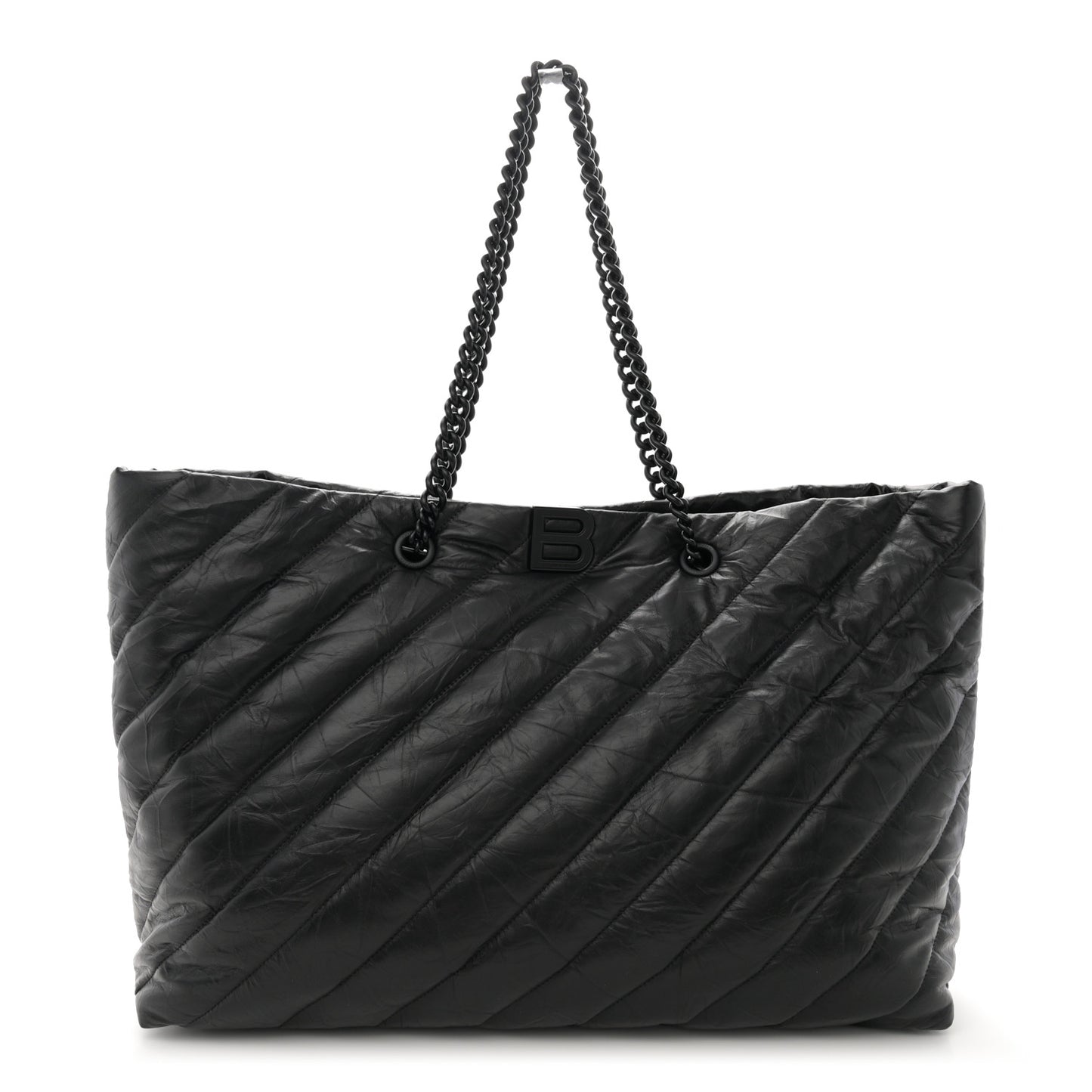 Crushed Calfskin Quilted Matte Black Hardware Large Crush Carry All Tote Bag Black