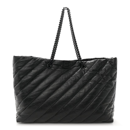 Balenciaga Crushed Calfskin Quilted Matte Black Hardware Large Crush Carry All Tote Bag Black 1 of 11