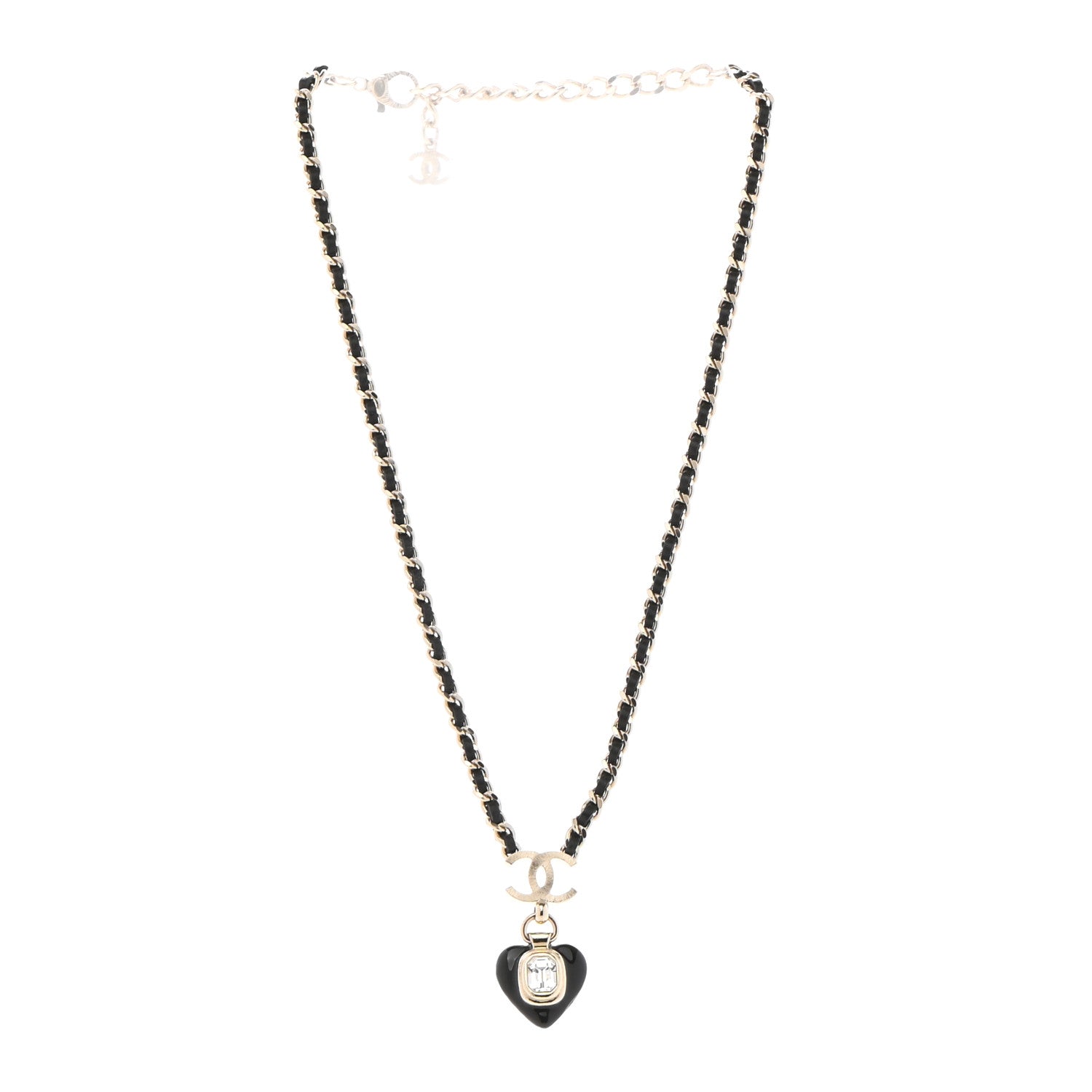 Chanel Lambskin Crystal Pearl CC Heart Drop Necklace Gold Black 3 of 7