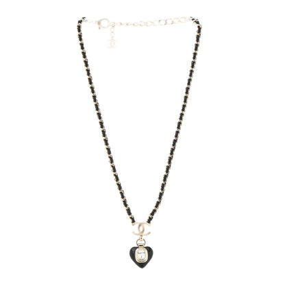 Chanel Lambskin Crystal Pearl CC Heart Drop Necklace Gold Black 3 of 7