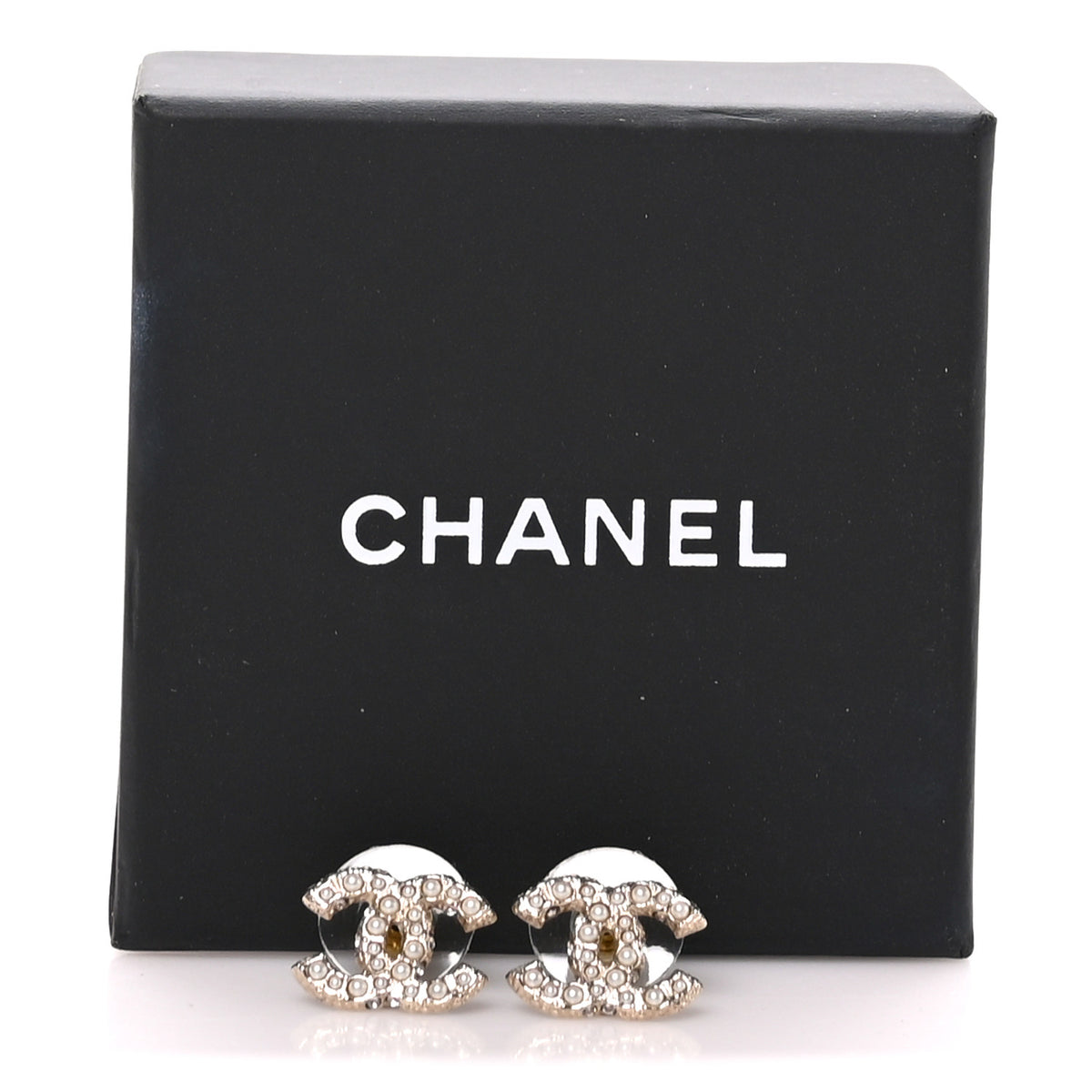 Chanel Metal Graduated Pearl Crystal CC Earrings Light Gold 5 of 5