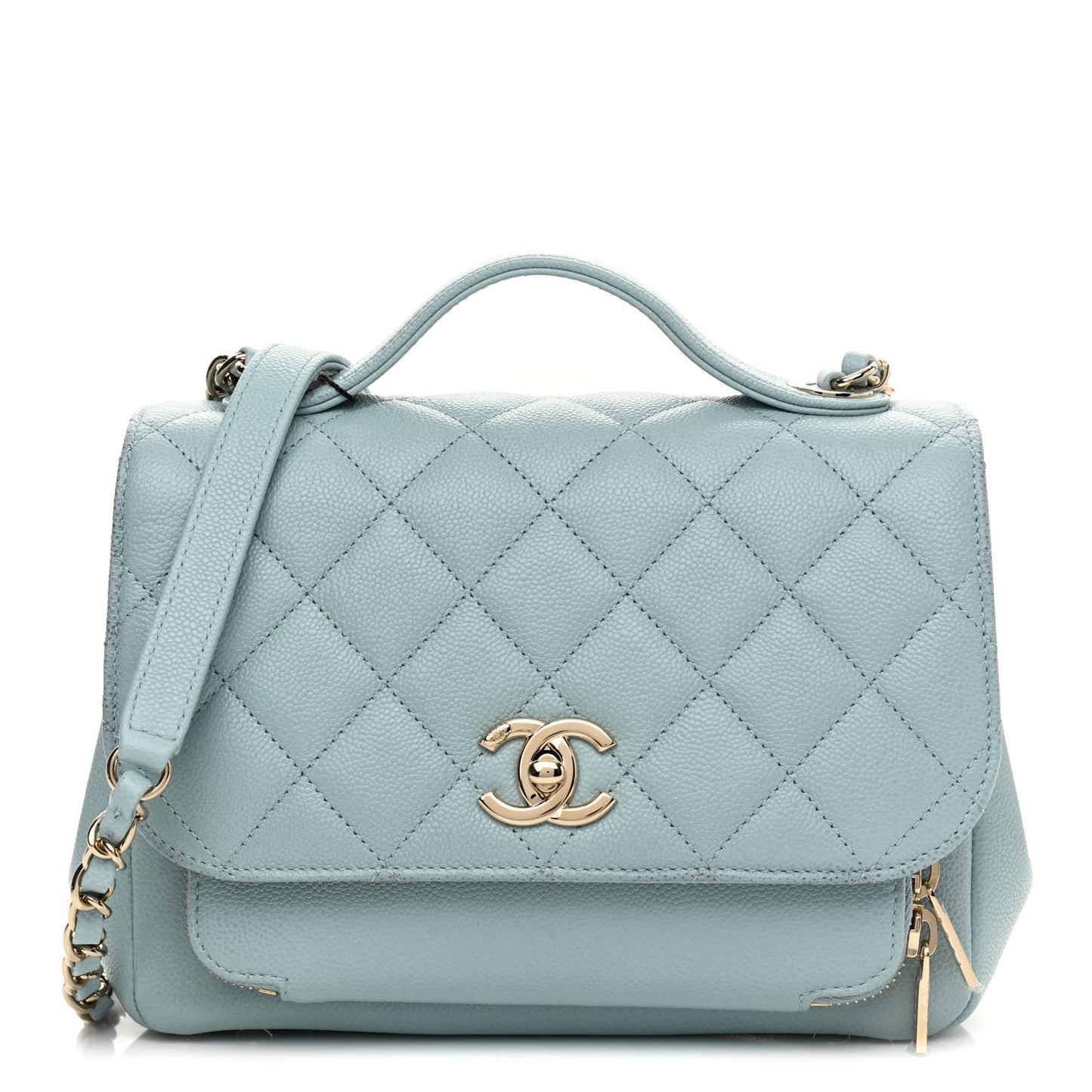 Caviar Quilted Medium Business Affinity Flap Light Blue