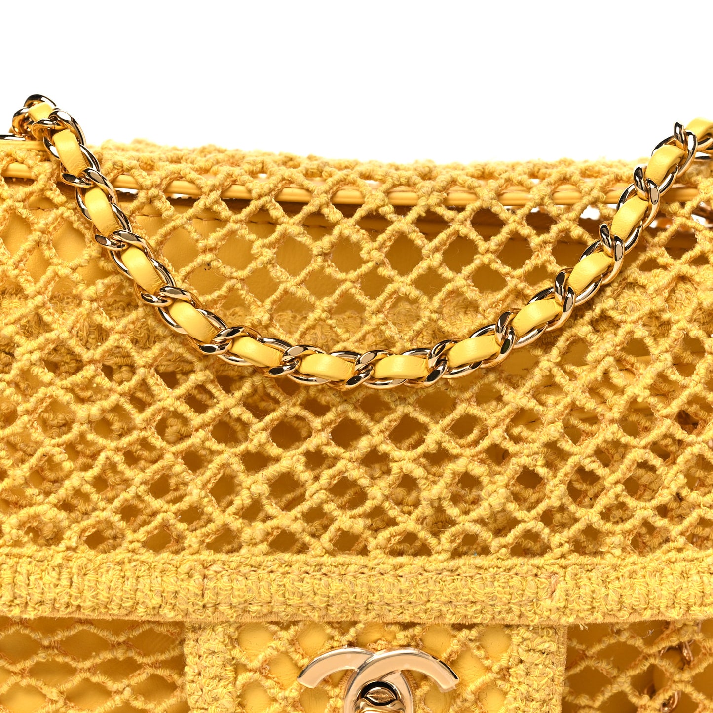 Mesh Macrame Small Flap Bag Yellow