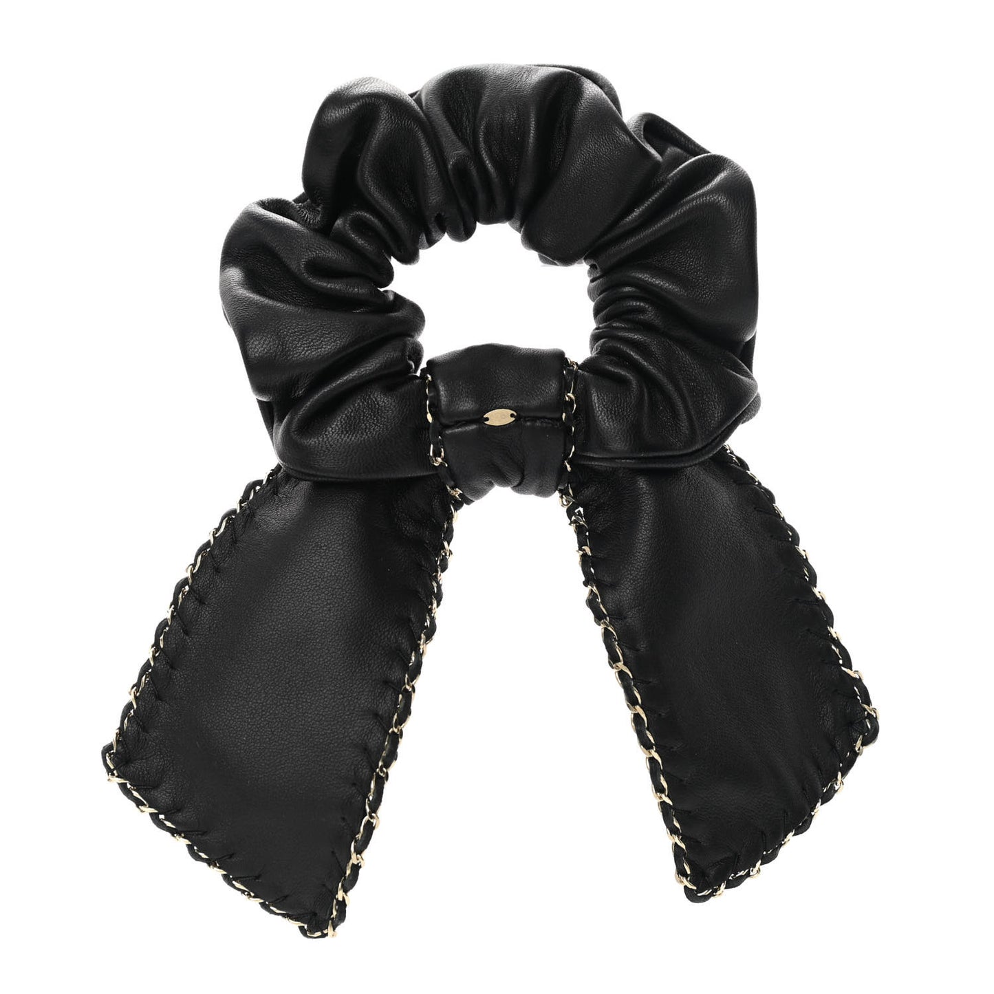 Lambskin Chain CC Hair Bow Tie Black Gold
