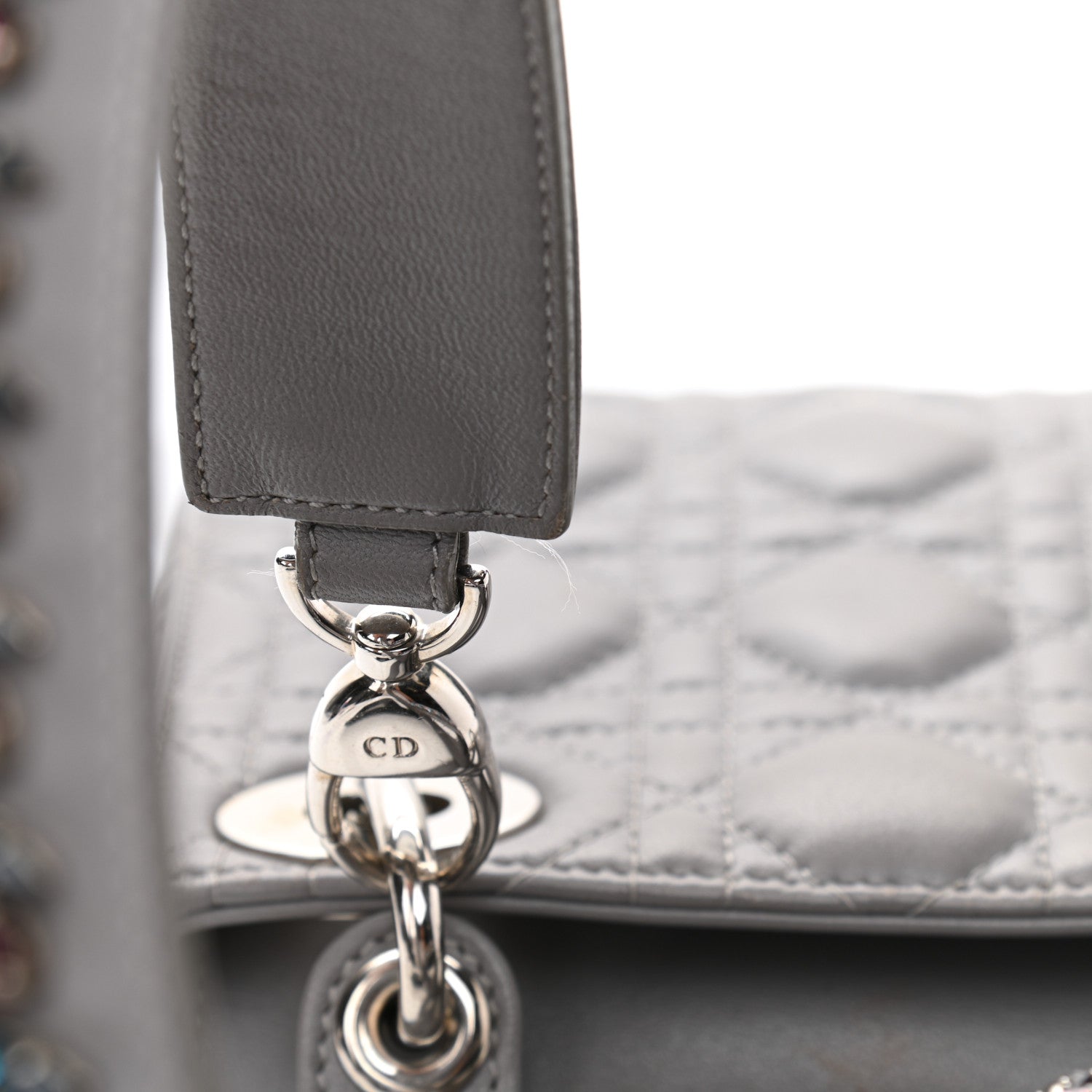 Christian Dior Lambskin Cannage Mini Lady Dior Crystal Strap Grey 9 of 11