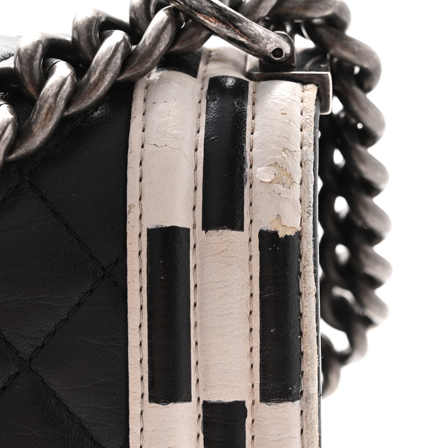 Calfskin Quilted Checkerboard Trim New Medium Boy Flap Black White
