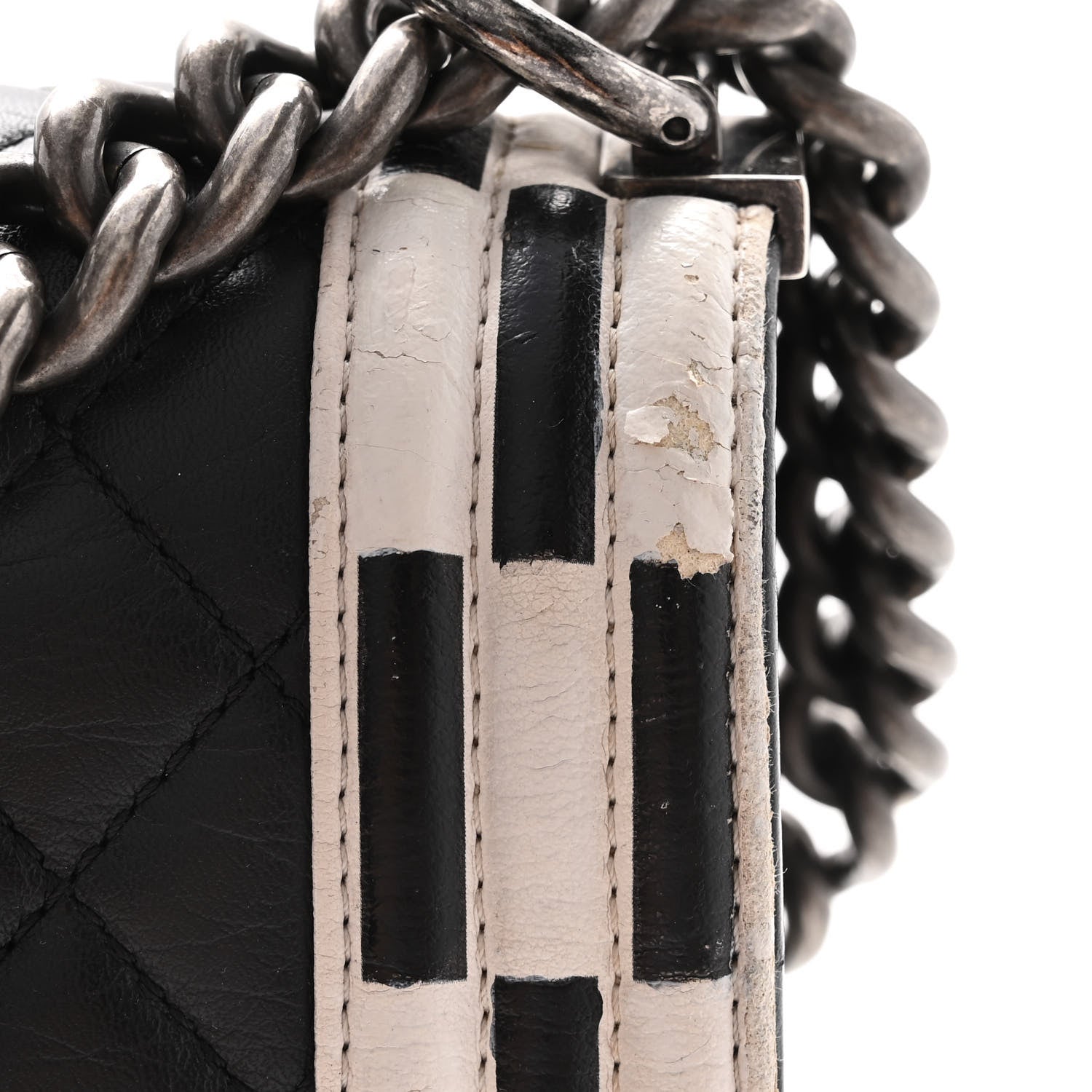 Chanel Calfskin Quilted Checkerboard Trim New Medium Boy Flap Black White 11 of 17