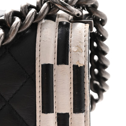 Chanel Calfskin Quilted Checkerboard Trim New Medium Boy Flap Black White 11 of 17