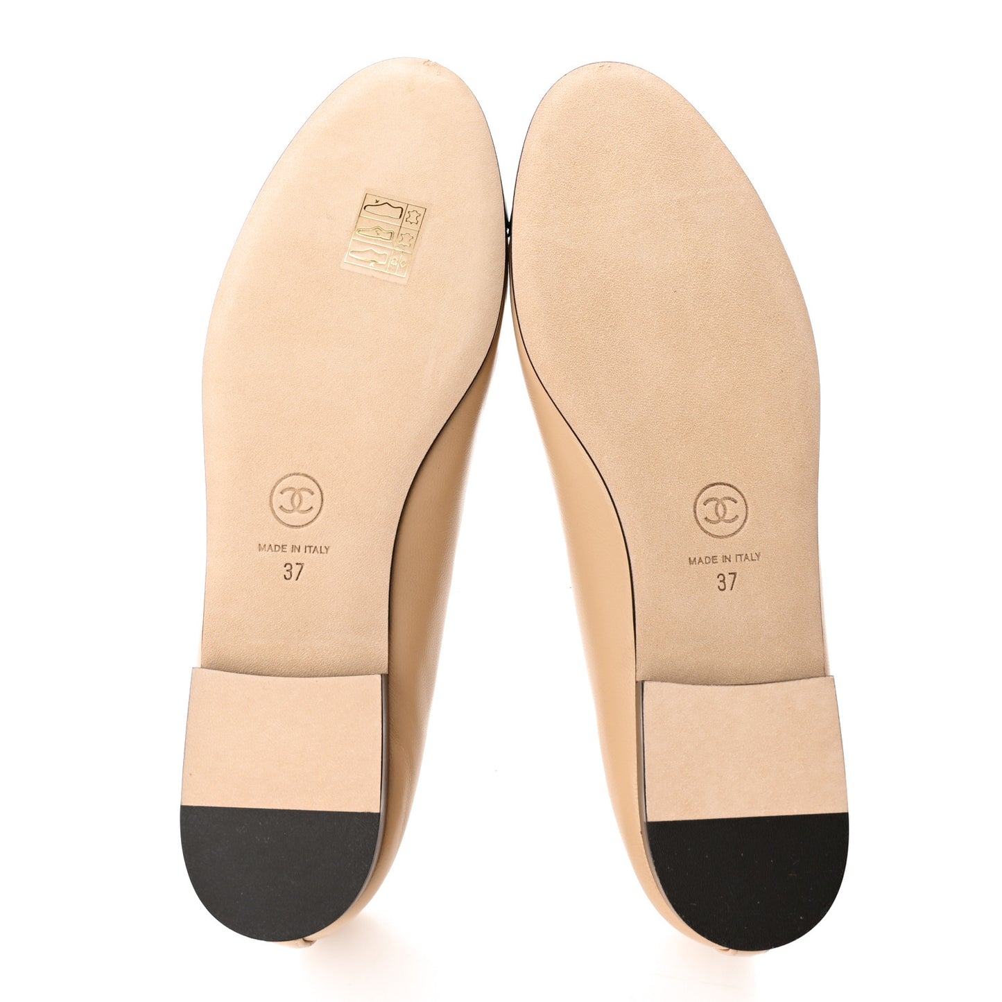 Lambskin Cap Toe CC Ballerina Flats 37 Beige Black